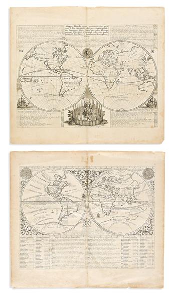 (WORLD.) Group of 5 eighteenth-century engraved double-hemispheric world maps.